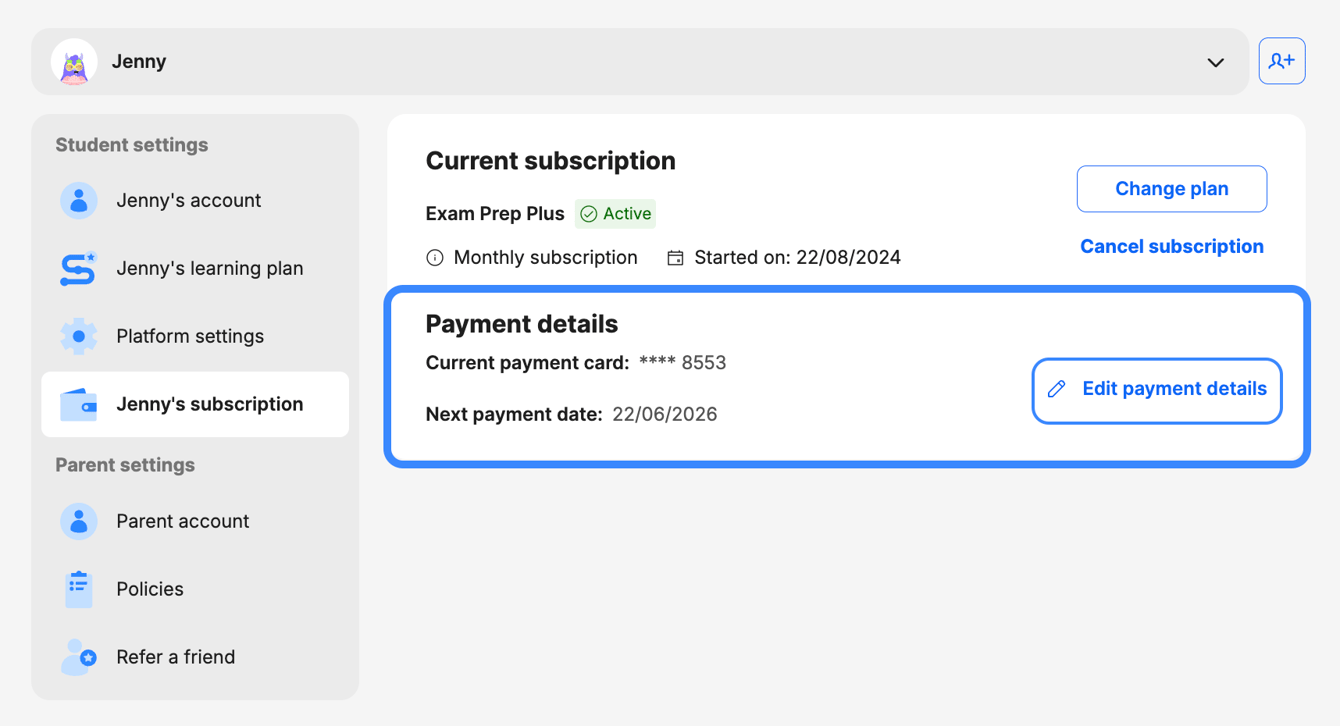How do I update my payment information?